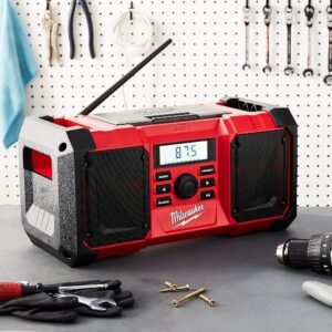 MILWAUKEE'S 2890-20 18V Dual Chemistry M18 Jobsite Radio with Shock Absorbing End Caps, USB 2.1A Smartphone Charging, and 3.5mm Aux Jack