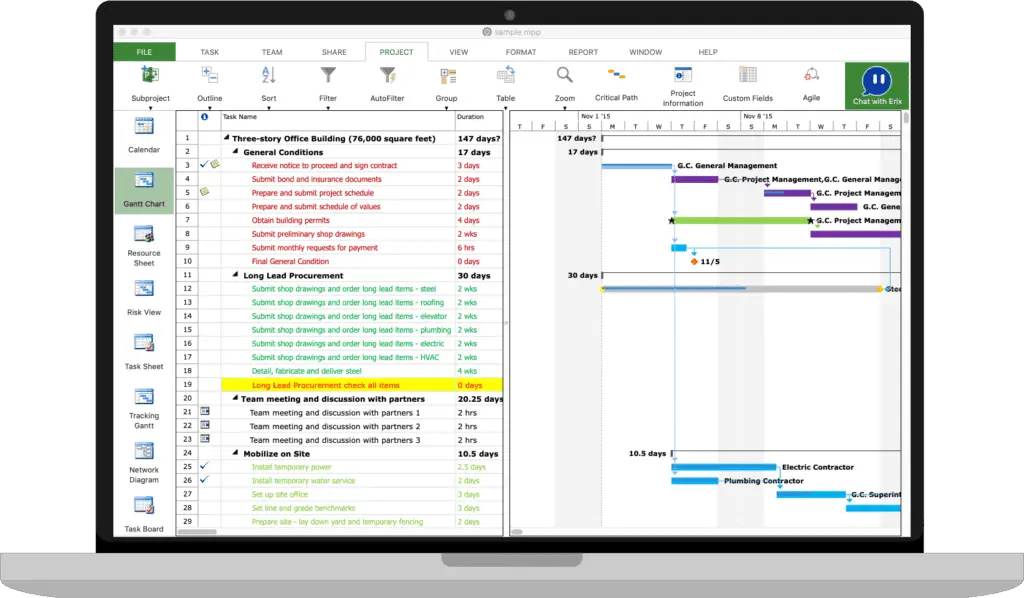 construction schedule template microsoft project